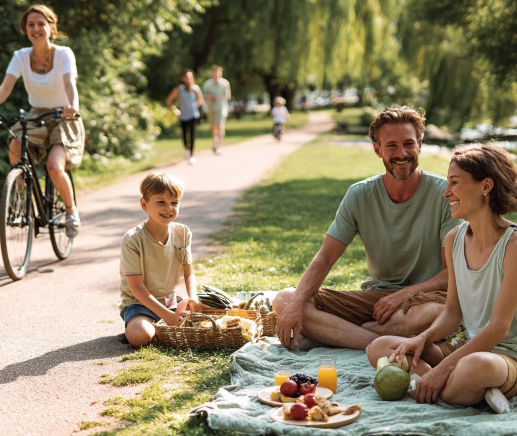 Familie und Sportler mit FitLine Produkten